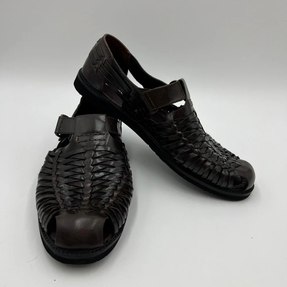 Deer Stags Bamboo 2 Brown Faux Leather Woven Huarache Fisherman Sandals 10.5W